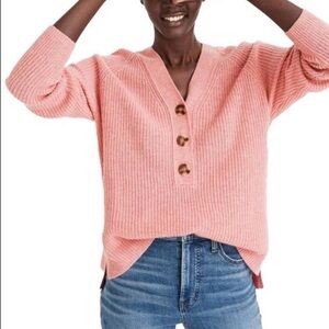 Madewell Pink V-Neck Button Sweater